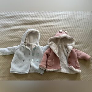 Knit Hooded Baby Sweaters in Pink and Blue